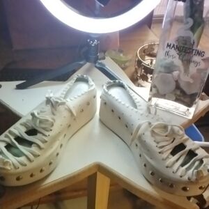 White Platform Sandals with Studded Details